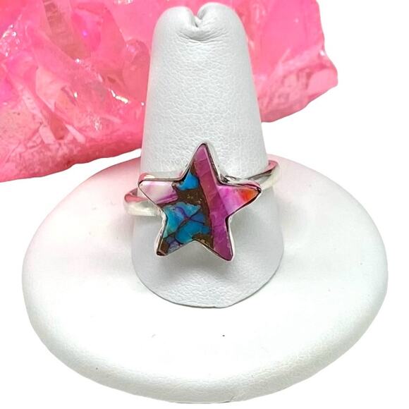 Pink Dahlia Kingman Turquoise Star Ring Size 9.5 Solid 925 Sterling Silver - Picture 1 of 7